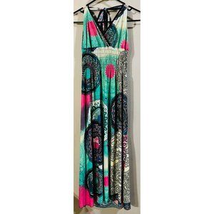 Paris Pink Women's Halter Maxi Dress Size L Multicolor Bohemian Print